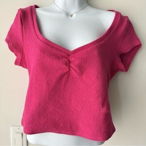 ANTHROPOLOGIE Pink Textured Sweetheart Ruched Crop Top Size M NWT